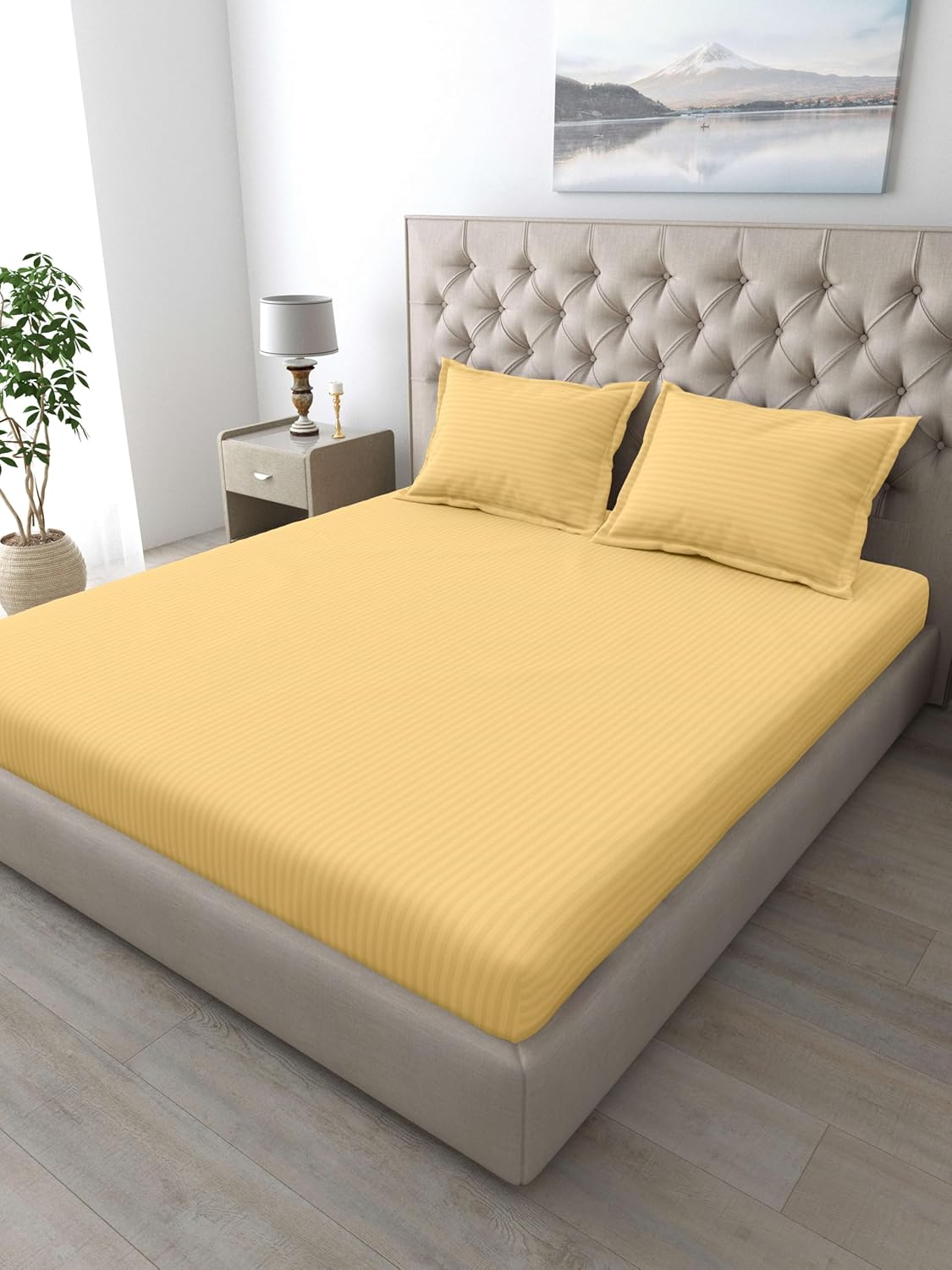 Mafatlal Italian Stripe Bedsheet – Camel, King, Cotton