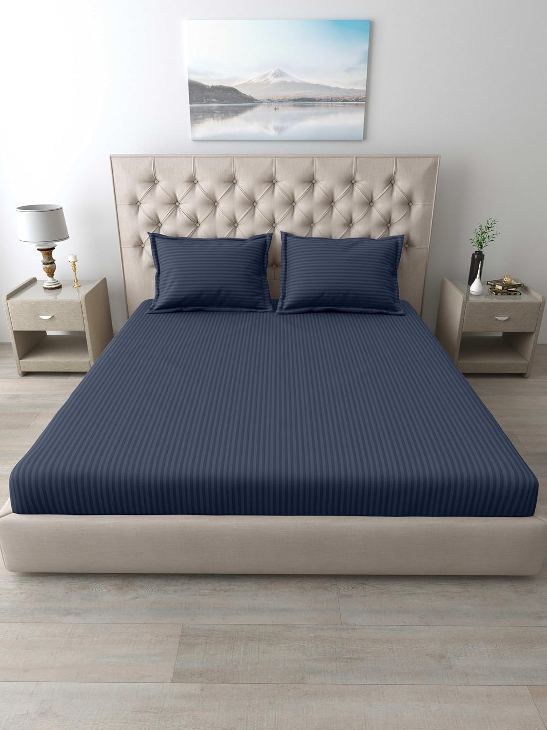 Mafatlal Italian Stripe Bedsheet – Blue, King, Cotton
