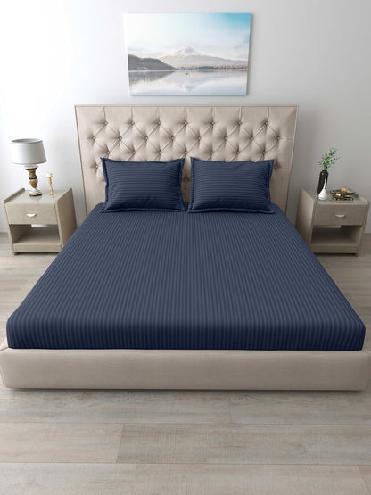 Mafatlal Italian Stripe Bedsheet – Blue, King, Cotton
