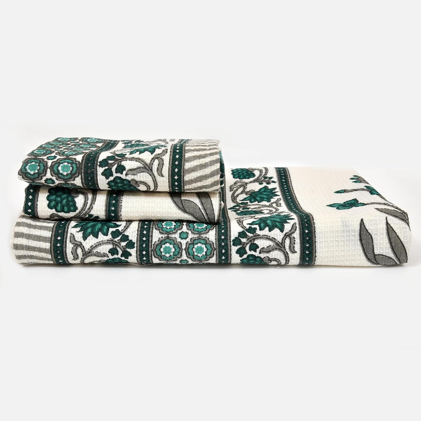 Madhuban Waffle Cotton Towel Set (1 Bath + 2 Hand) - Folded