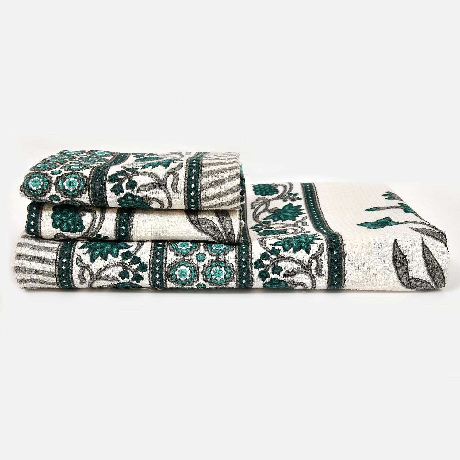 Madhuban Waffle Cotton Towel Set (1 Bath + 2 Hand) - Folded
