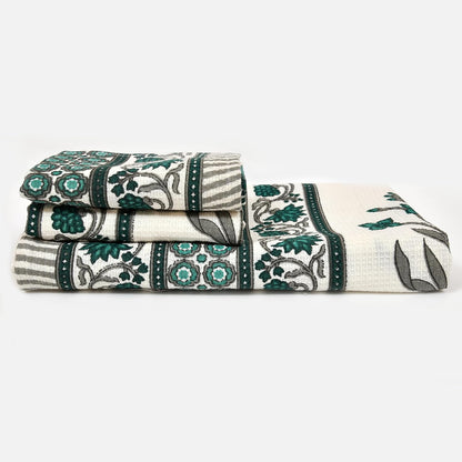 Madhuban Waffle Cotton Towel Set (1 Bath + 2 Hand) - Folded