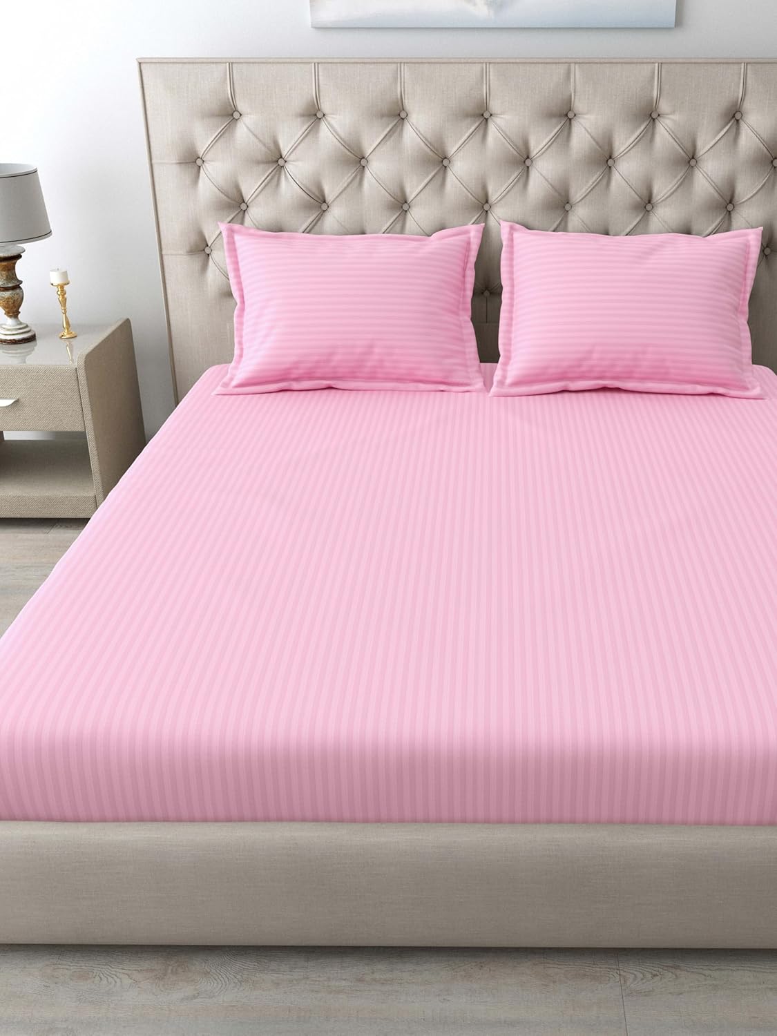 Mafatlal Italian Stripe Bedsheet – Pink, King, Cotton