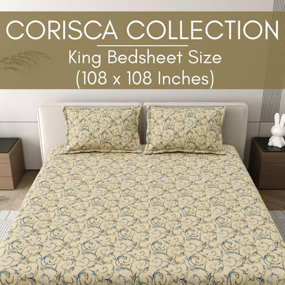 Mafatlal Corsica Bedsheet – Beige with Blue & Black, King, Cotton Percale