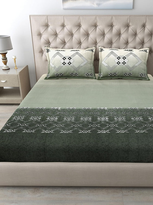 Mafatlal Autumn Delight Bedsheet – Light & Dark Green, King, Cotton