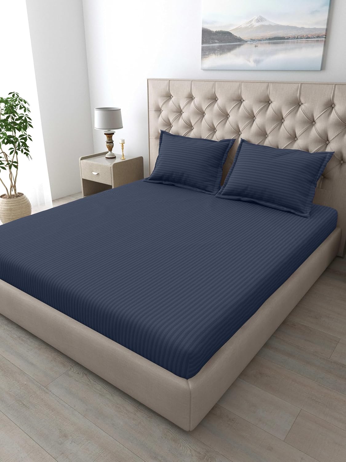 Mafatlal Italian Stripe Bedsheet – Blue, King, Cotton