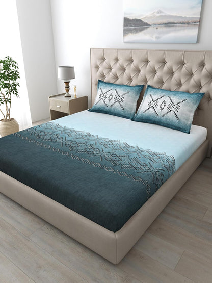 Mafatlal Autumn Delight Bedsheet – Aqua Blue, King, Cotton