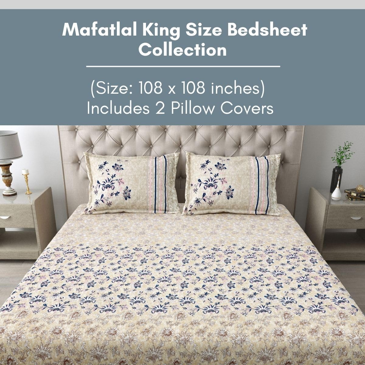 Mafatlal Spring Glory Bedsheet – Blue 1, King, Cotton