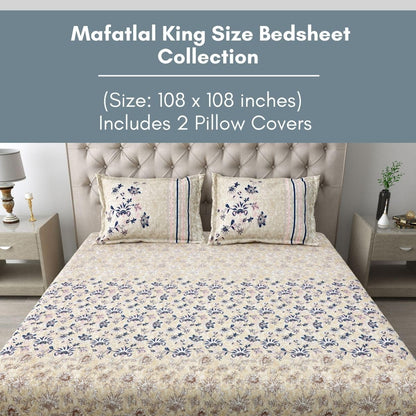 Mafatlal Spring Glory Bedsheet – Blue 1, King, Cotton