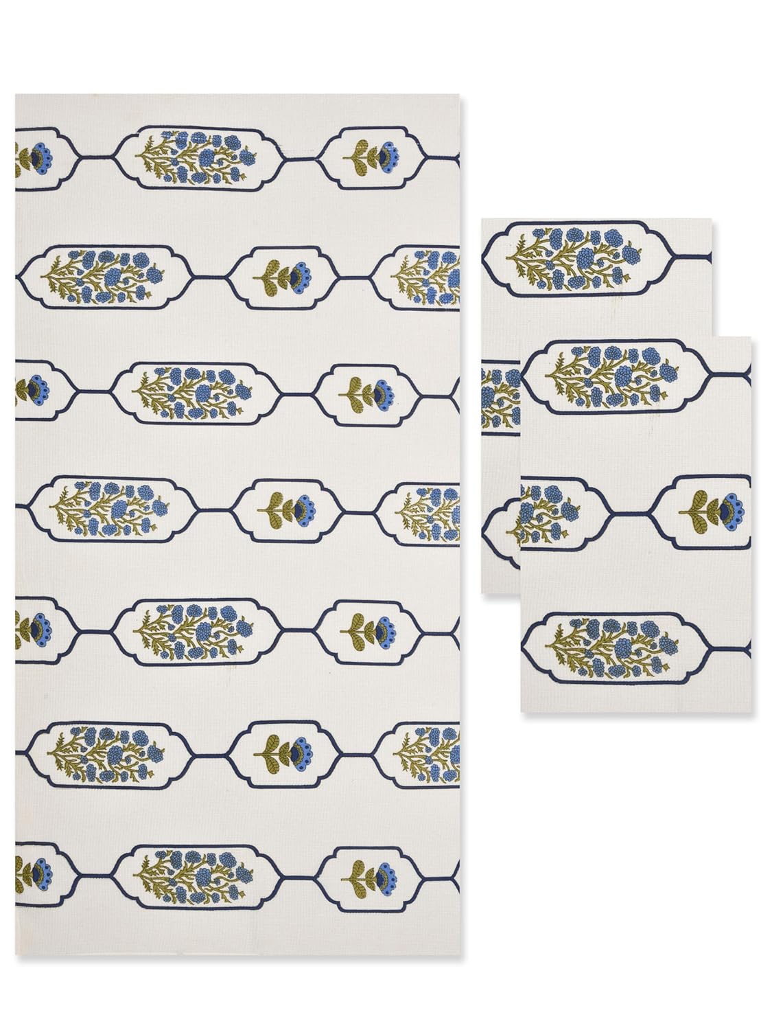 Madhuban Block Print Waffle Towel Set (1 Bath + 2 Hand)