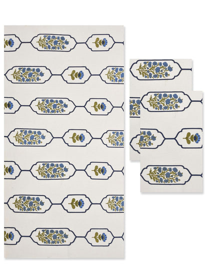 Madhuban Block Print Waffle Towel Set (1 Bath + 2 Hand)