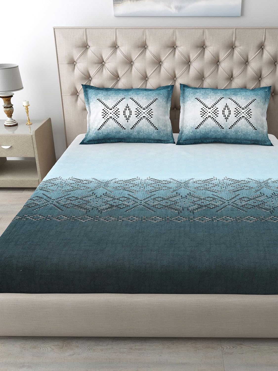 Mafatlal Autumn Delight Bedsheet – Aqua Blue, King, Cotton