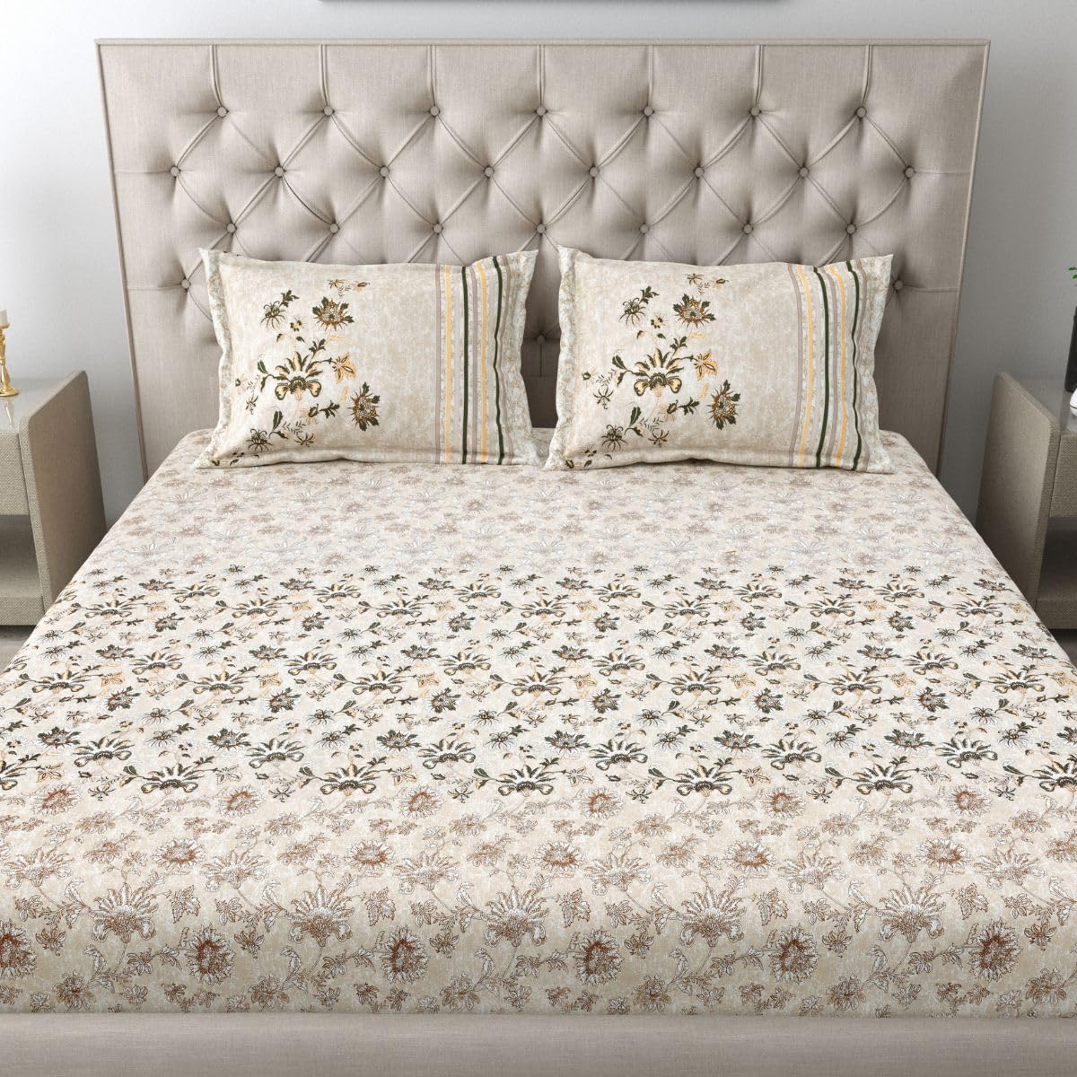 Mafatlal Spring Glory Bedsheet – Cream, King, Cotton