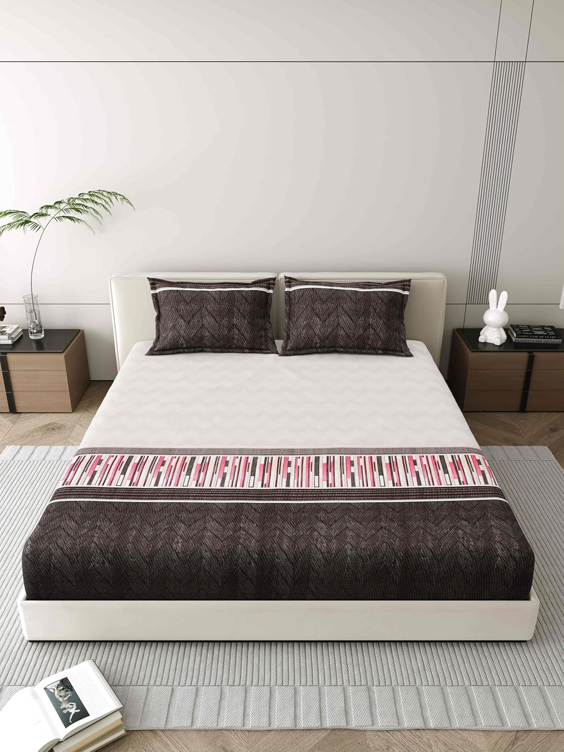 Mafatlal Blaze Bedsheet – Dark grey and white, King, Cotton