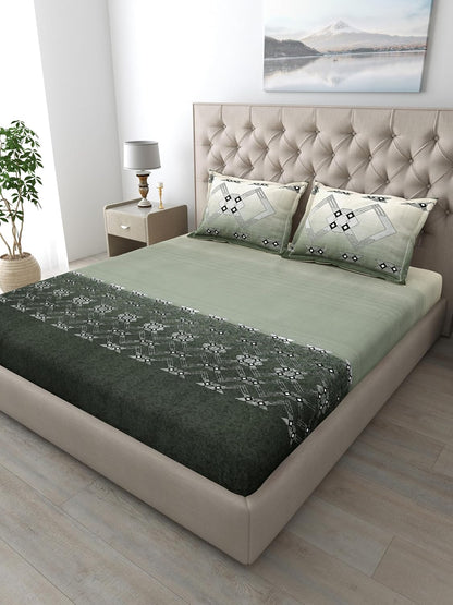 Mafatlal Autumn Delight Bedsheet – Light & Dark Green, King, Cotton
