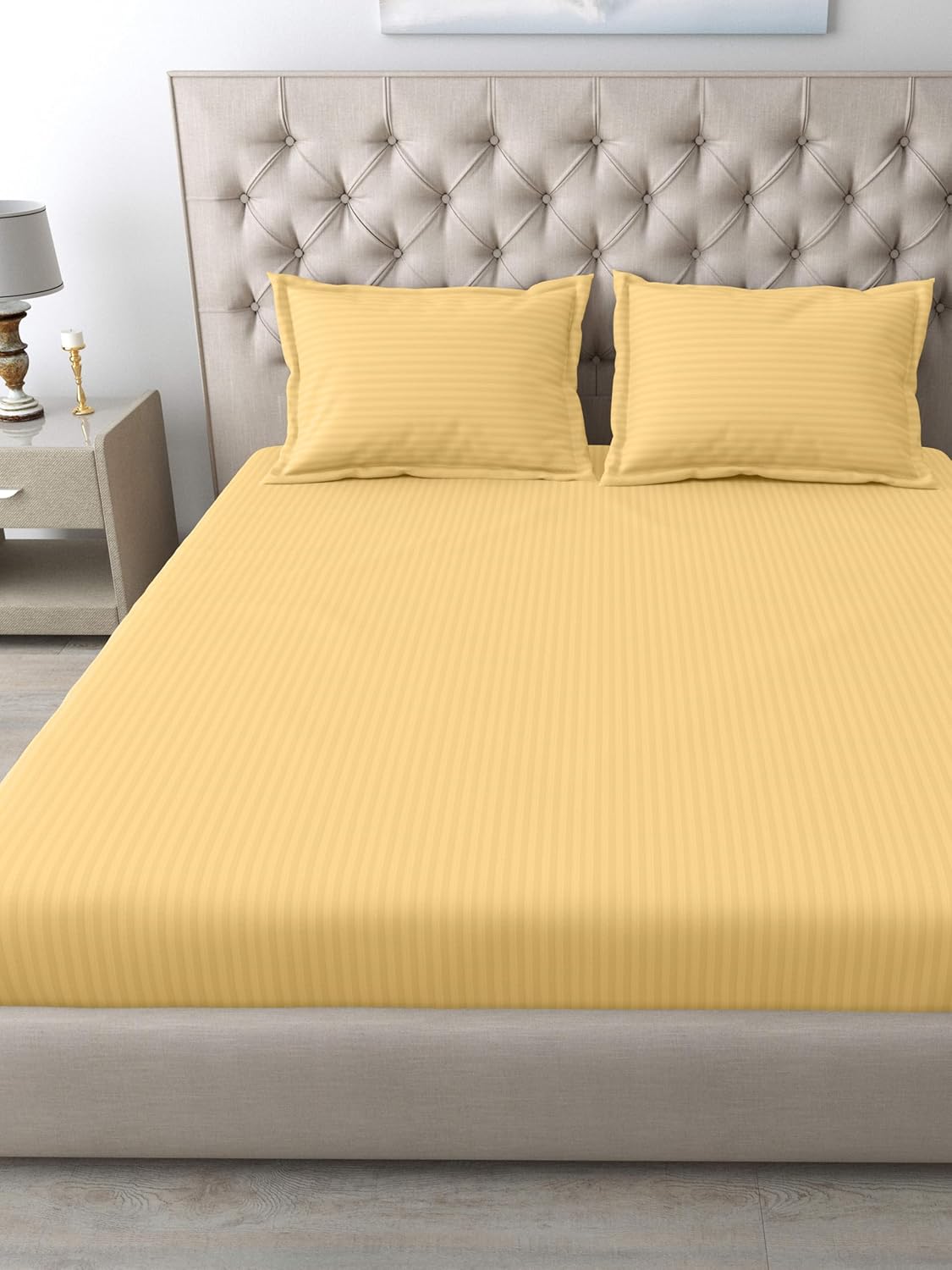 Mafatlal Italian Stripe Bedsheet – Camel, King, Cotton