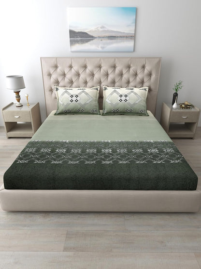 Mafatlal Autumn Delight Bedsheet – Light & Dark Green, King, Cotton