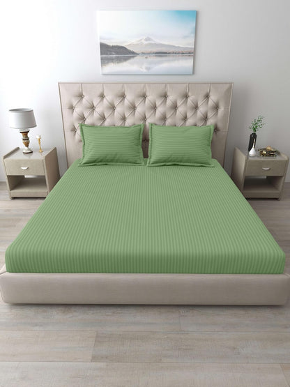 Mafatlal Italian Stripe Bedsheet – Green, King, Cotton