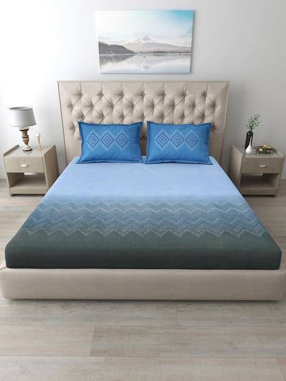 Mafatlal Autumn Delight Bedsheet – Blue & Grey, King, Cotton