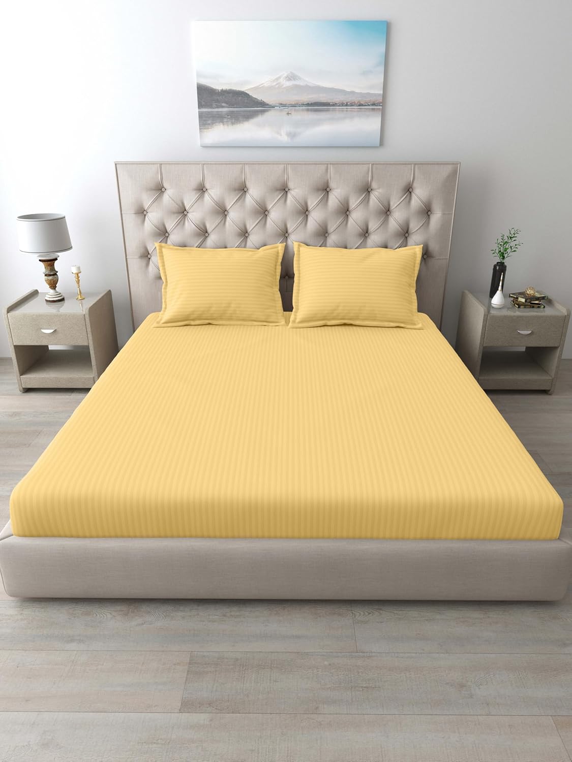 Mafatlal Italian Stripe Bedsheet – Camel, King, Cotton
