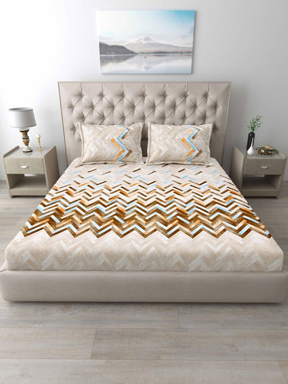 Mafatlal Autumn Delight Bedsheet – Light Yellow, Grey & White, King, Cotton
