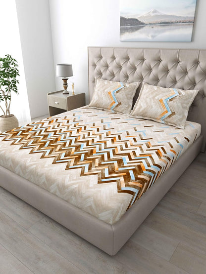 Mafatlal Autumn Delight Bedsheet – Light Yellow, Grey & White, King, Cotton