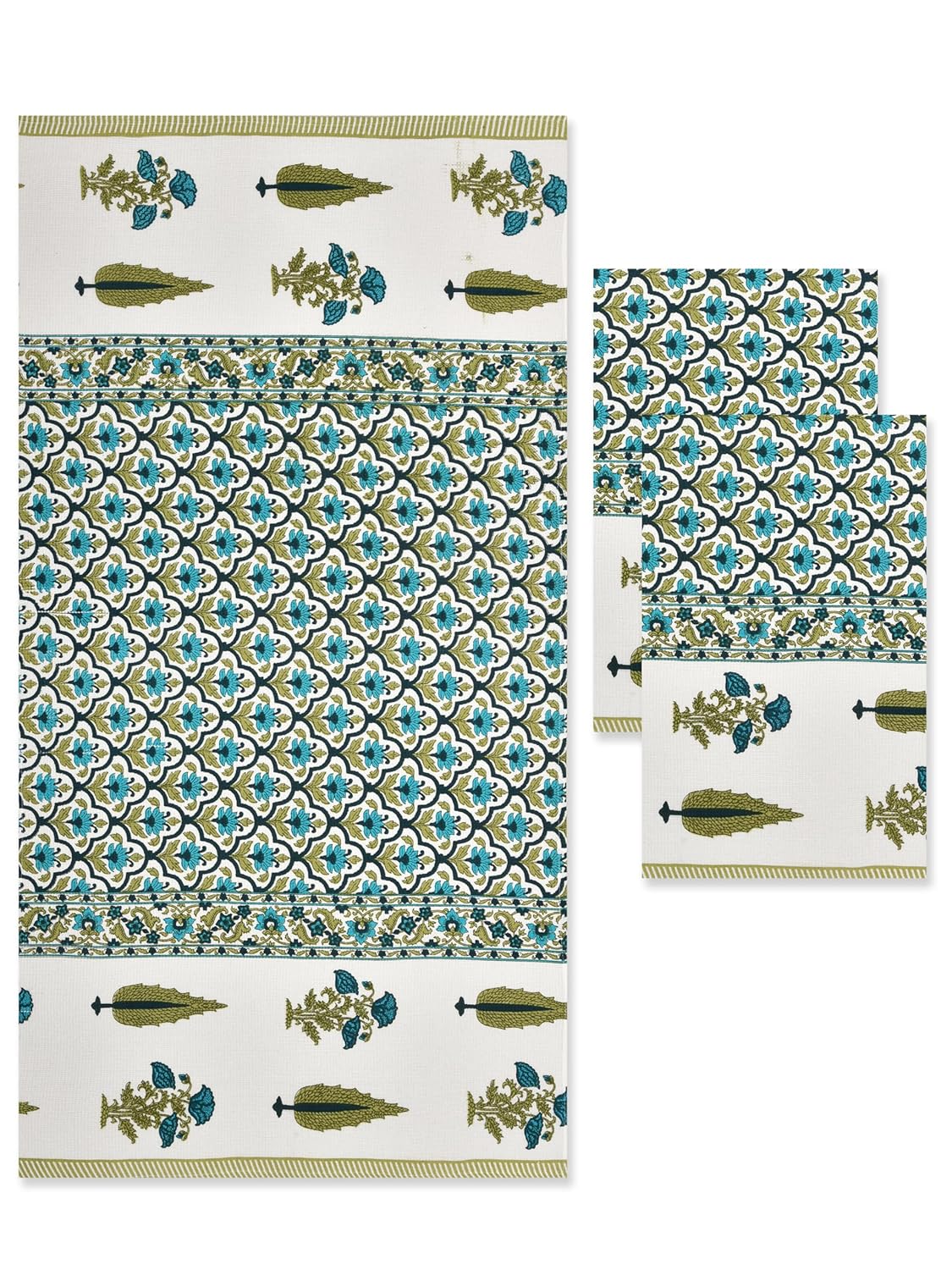 Madhuban Block Print Waffle Towel Set (1 Bath + 2 Hand)
