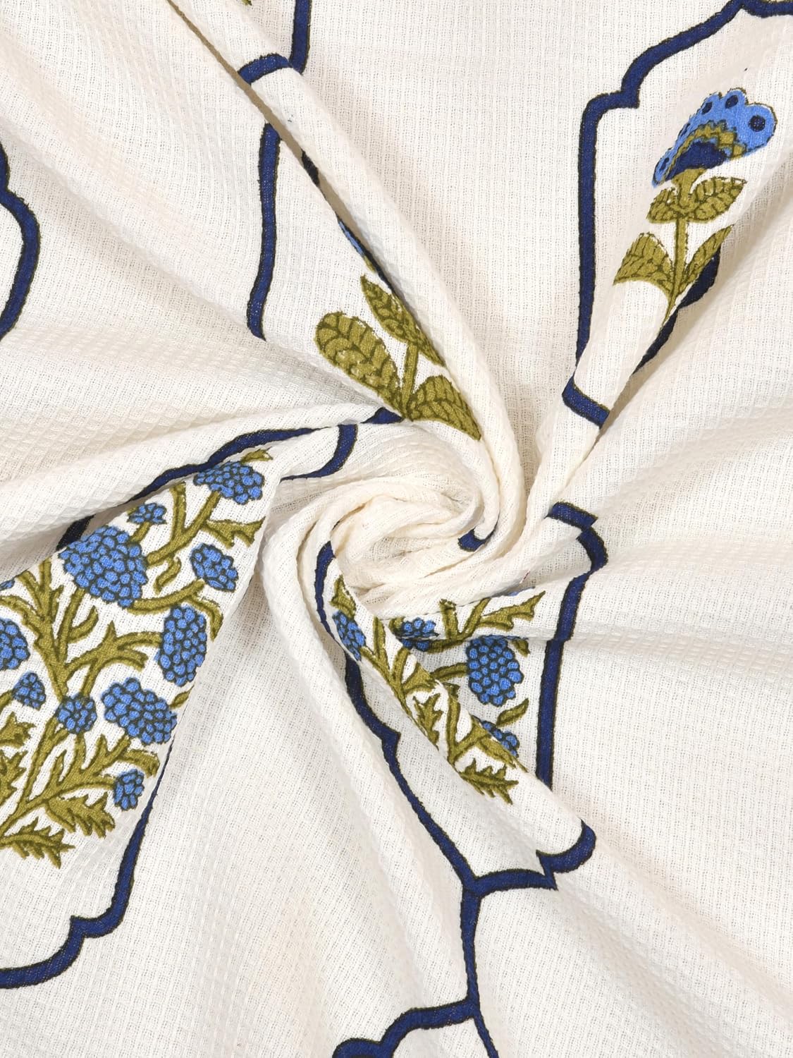 Madhuban Block Print Waffle Towel Set (1 Bath + 2 Hand)