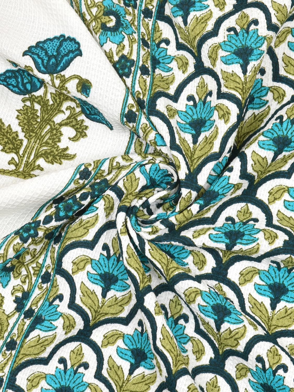 Madhuban Block Print Waffle Towel Set (1 Bath + 2 Hand)
