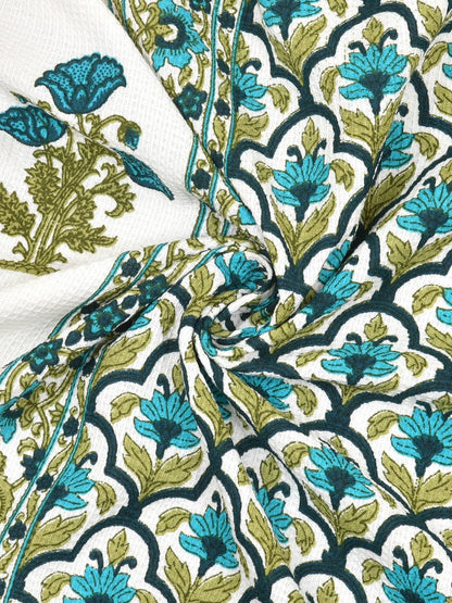 Madhuban Block Print Waffle Towel Set (1 Bath + 2 Hand)