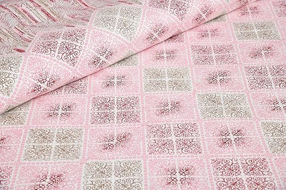 Jaipuri Traditional Print Queen Size Bedsheet with 2 Pillow Covers | 144 TC Cotton | 90 x 108 Inches |Flesh Pink