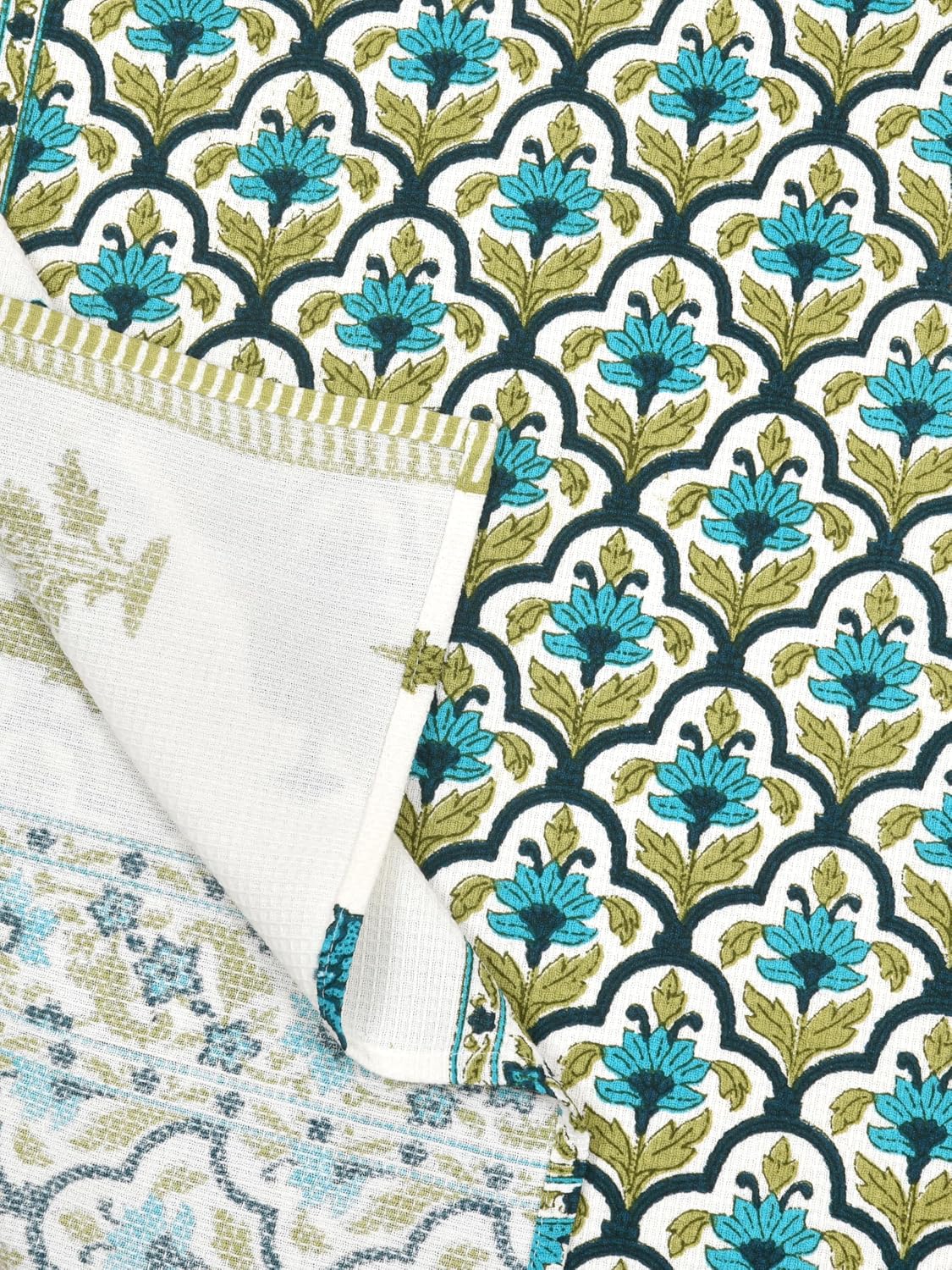 Madhuban Block Print Waffle Towel Set (1 Bath + 2 Hand)