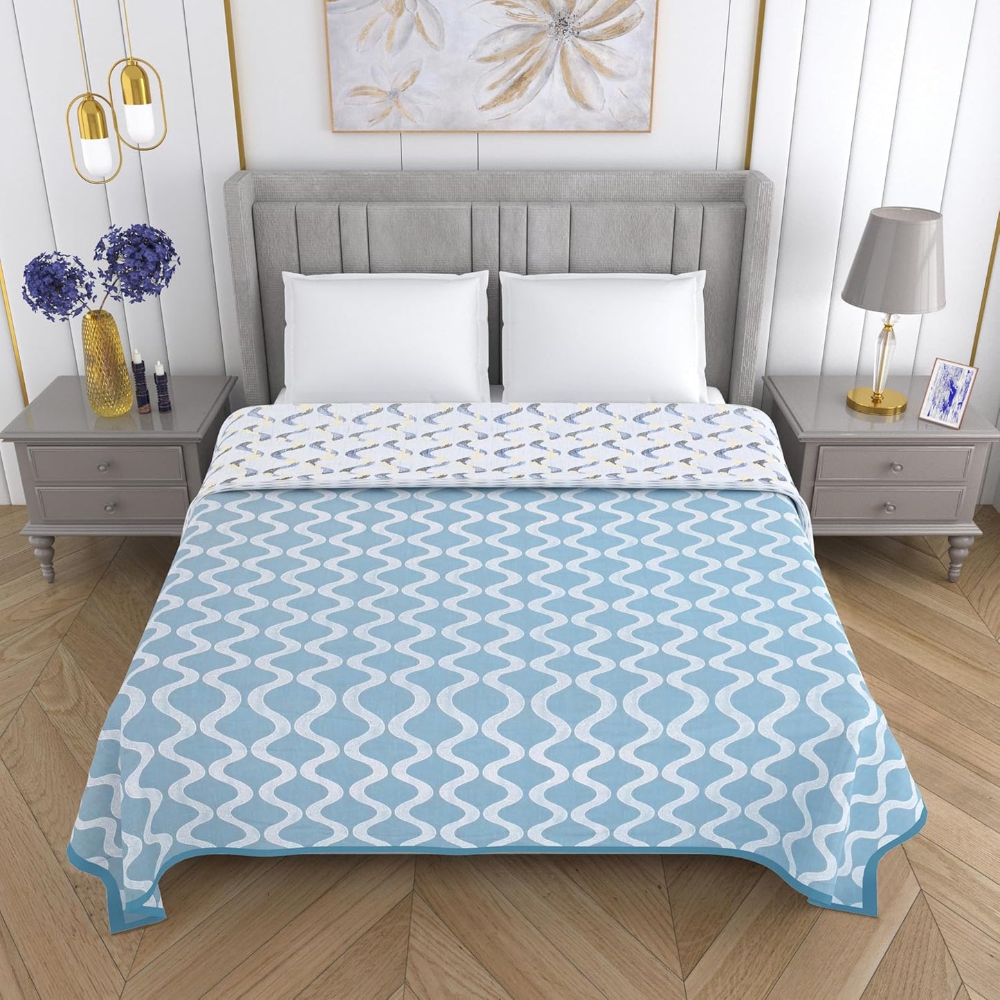 Mafatlal Sparsh Dohar – Dusty Blue & White, Cambric Cotton