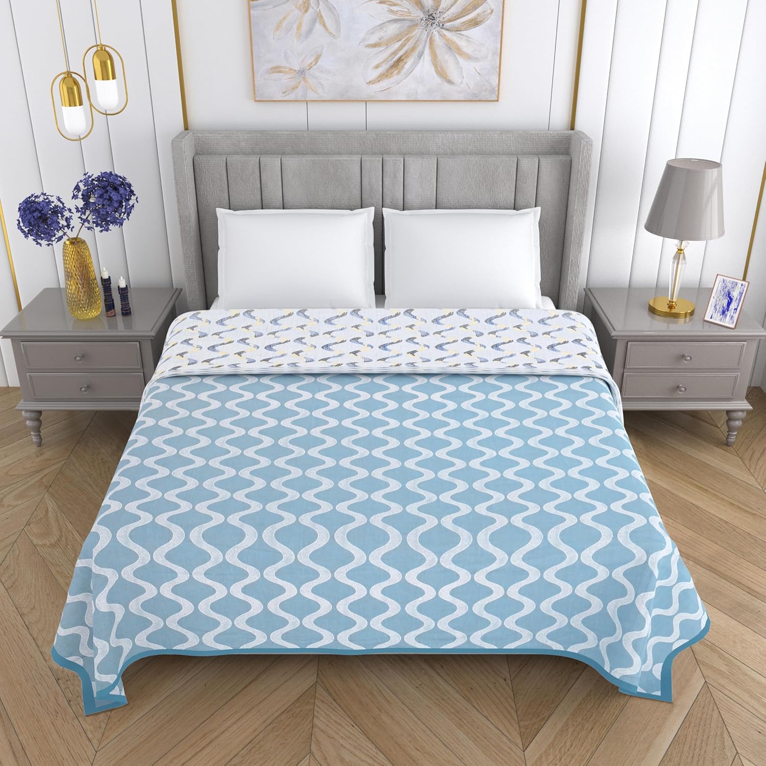 Mafatlal Sparsh Dohar – Dusty Blue & White, Cambric Cotton