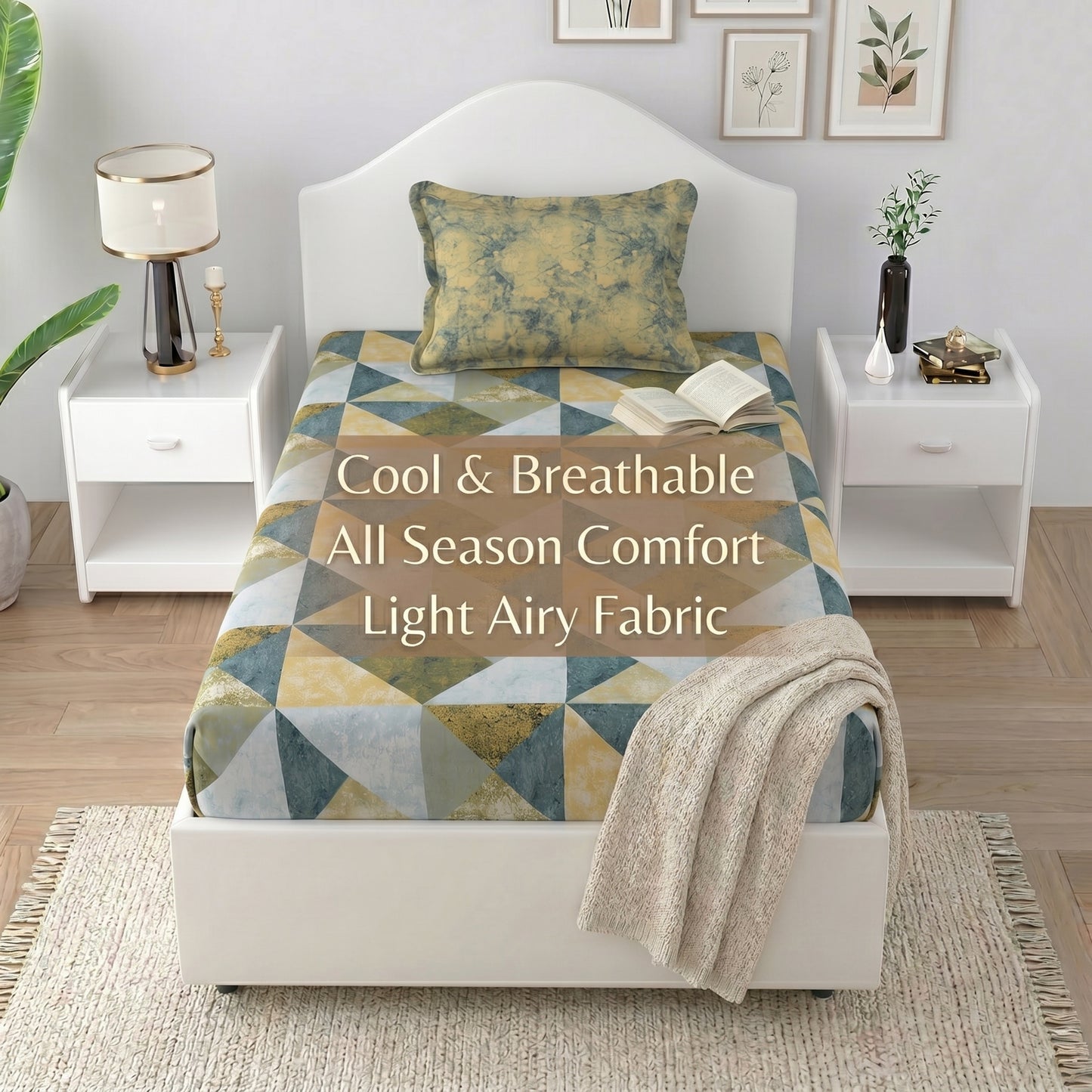 186 TC 100% Cotton Single Bedsheet | 90 x 60 Inches