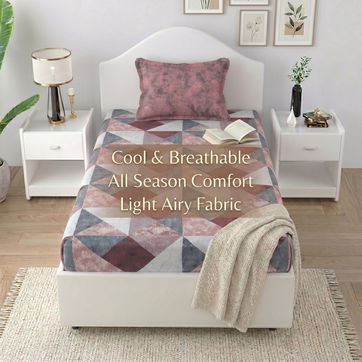 186 TC 100% Cotton Single Bedsheet | 90 x 60 Inches