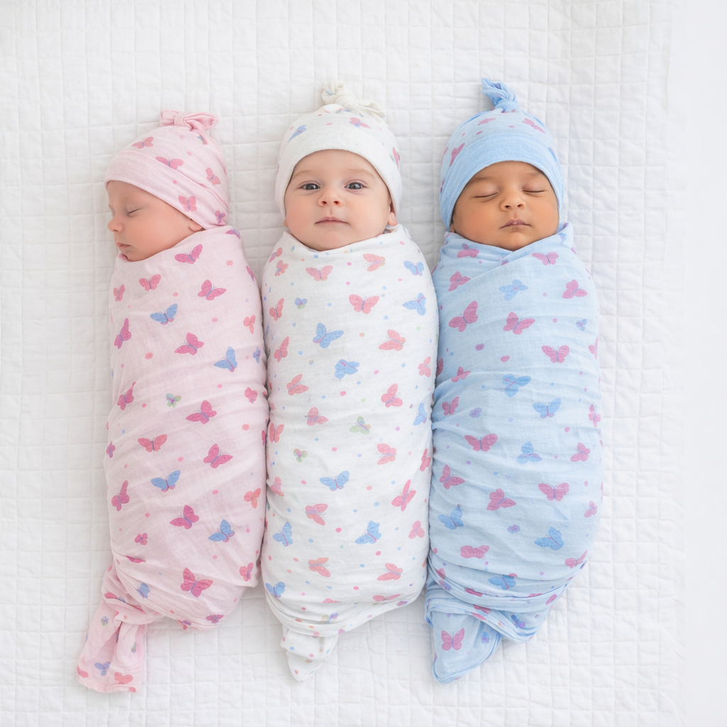 Baby Swaddle Wrapper Pack of 3 | 100% Cotton Muslin | Butterfly Print | 100x100 cm | Soft & Breathable