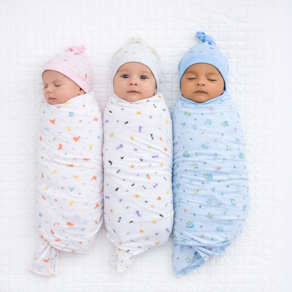 Baby Swaddle Wrapper Pack of 3 | 100% Cotton Muslin | Tropical Birds Print | 100x100 cm | Soft & Breathable