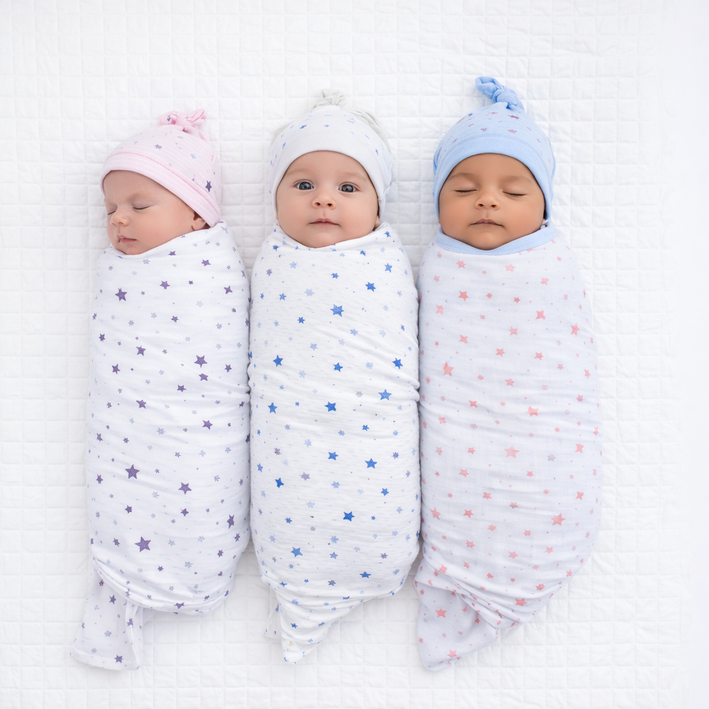 Baby Swaddle Wrapper Pack of 3 | 100% Cotton Muslin | Star & Airplane Print | 100x100 cm | Soft & Breathable