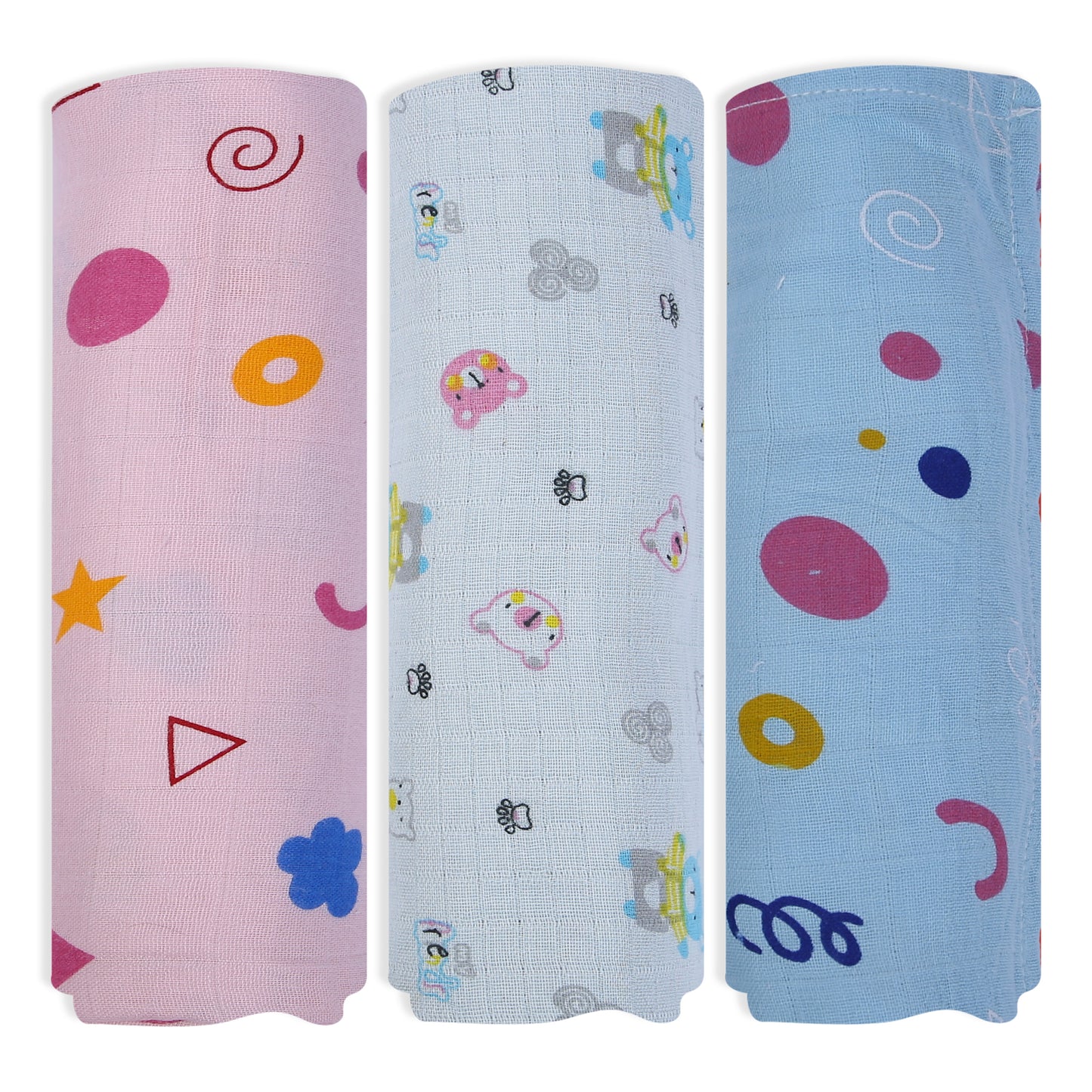 Baby Swaddle Wrapper Pack of 3 | 100% Cotton Muslin | Geometric Print | 100x100 cm | Soft & Breathable