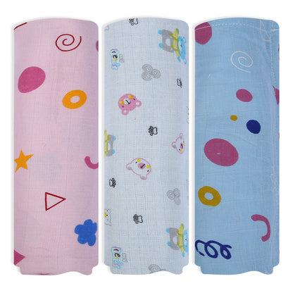 Baby Swaddle Wrapper Pack of 3 | 100% Cotton Muslin | Geometric Print | 100x100 cm | Soft & Breathable