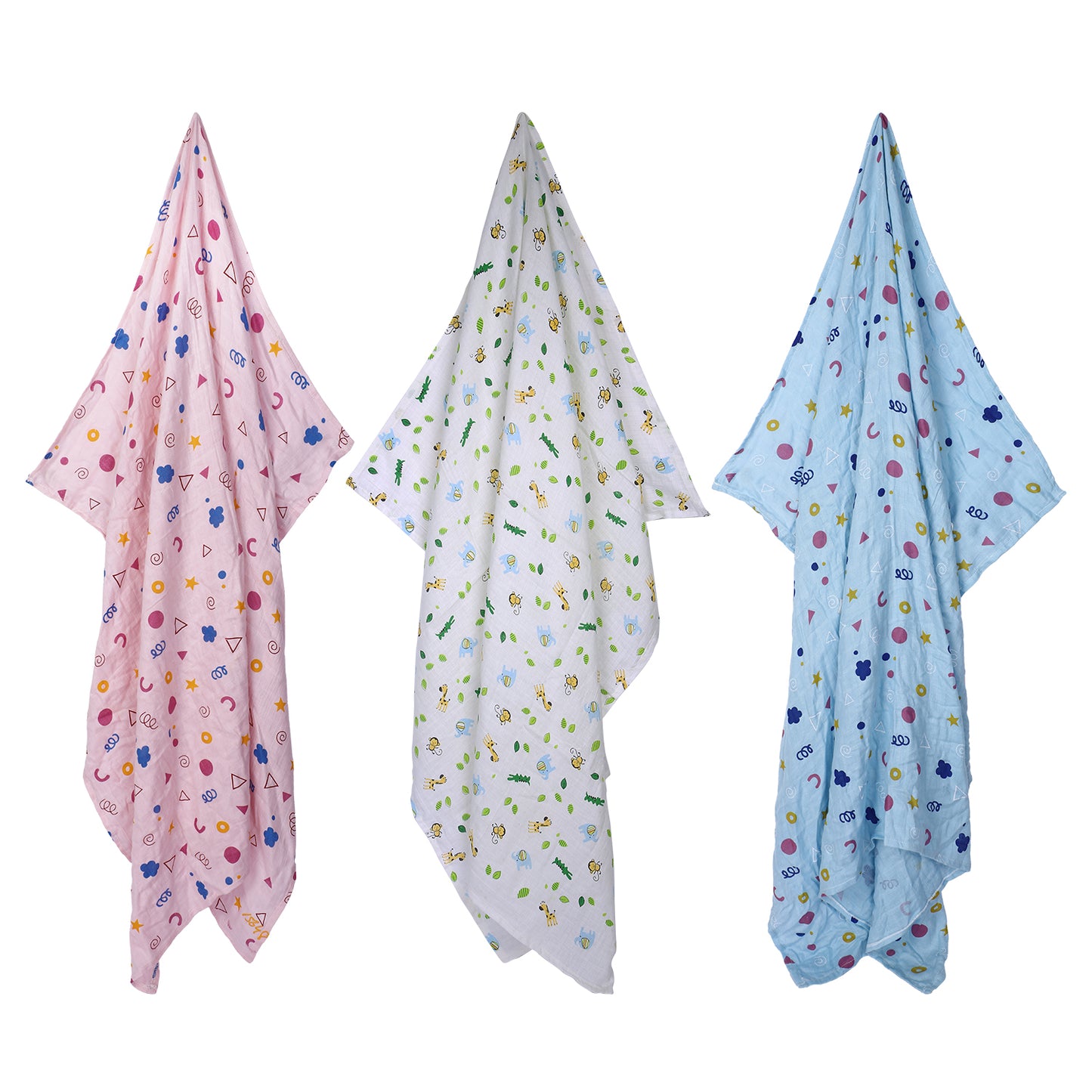 Baby Swaddle Wrapper Pack of 3 | 100% Cotton Muslin | Geometric Print | 100x100 cm | Soft & Breathable