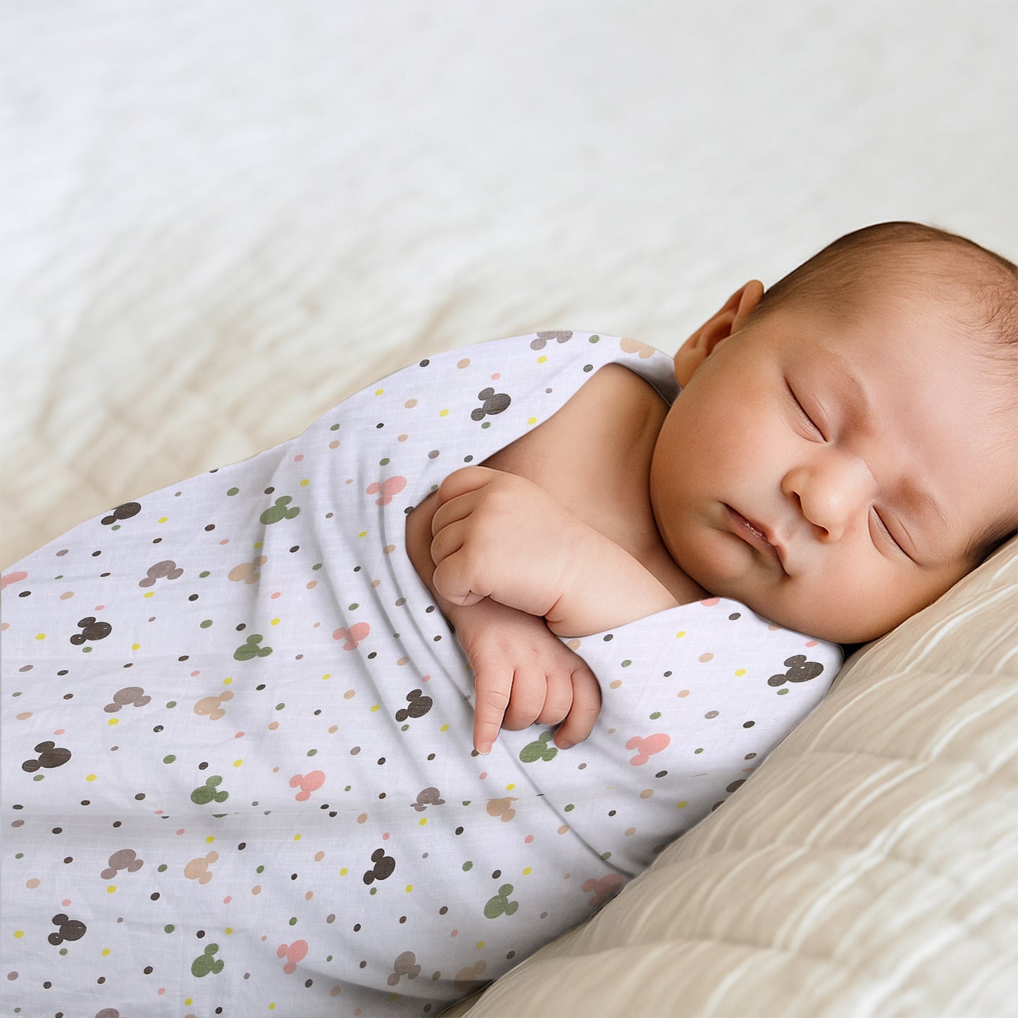 Baby Swaddle Wrapper Pack of 3 | 100% Cotton Muslin | Mickey & Polka Dot Print | 100x100 cm | Soft & Breathable