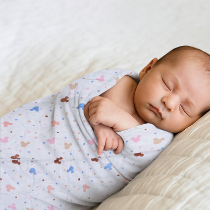 Baby Swaddle Wrapper Pack of 3 | 100% Cotton Muslin | Mickey & Polka Dot Print | 100x100 cm | Soft & Breathable