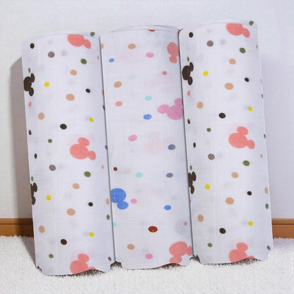 Baby Swaddle Wrapper Pack of 3 | 100% Cotton Muslin | Mickey & Polka Dot Print | 100x100 cm | Soft & Breathable