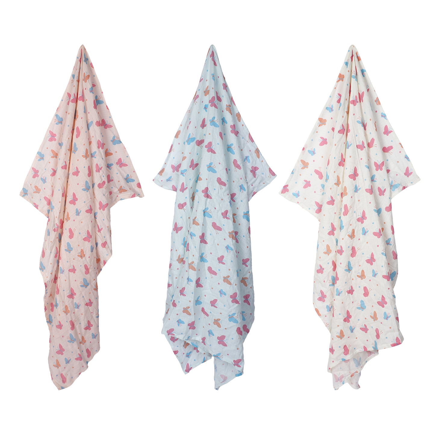 Baby Swaddle Wrapper Pack of 3 | 100% Cotton Muslin | Butterfly Print | 100x100 cm | Soft & Breathable