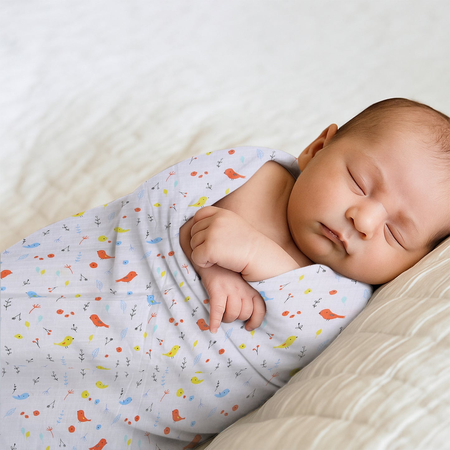Baby Swaddle Wrapper Pack of 3 | 100% Cotton Muslin | Tropical Birds Print | 100x100 cm | Soft & Breathable