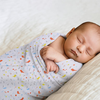 Baby Swaddle Wrapper Pack of 3 | 100% Cotton Muslin | Tropical Birds Print | 100x100 cm | Soft & Breathable