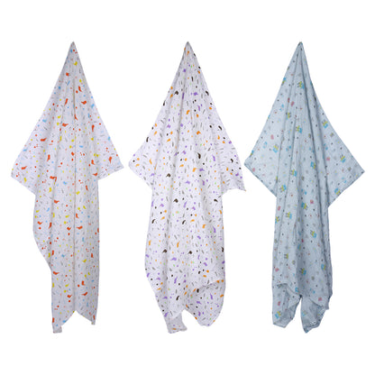 Baby Swaddle Wrapper Pack of 3 | 100% Cotton Muslin | Tropical Birds Print | 100x100 cm | Soft & Breathable