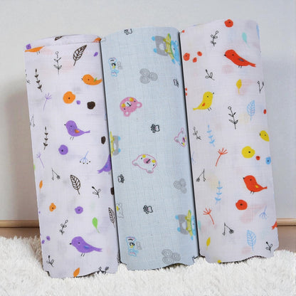 Baby Swaddle Wrapper Pack of 3 | 100% Cotton Muslin | Tropical Birds Print | 100x100 cm | Soft & Breathable